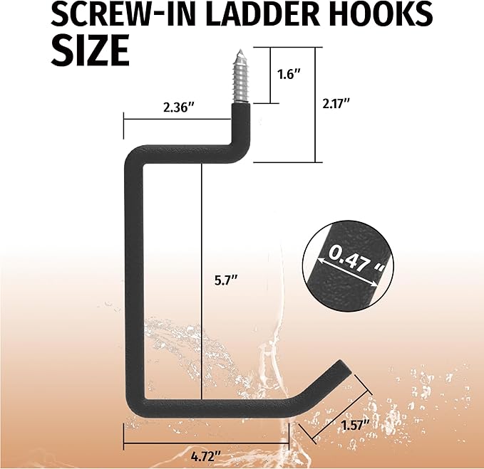 HUHOLE Heavy Duty Ladder Hooks for Garage Wall (4 Pack) – Screw-in Utility Hangers with Vinyl Coating – 5.7 Inch Wall Mount Storage Brackets for Hanging Ladders, Chairs