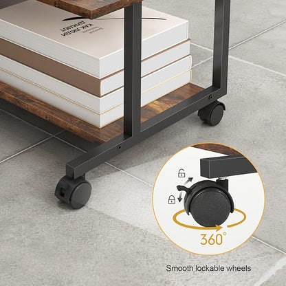Livofloral Under Desk Printer Stand with Storage Shelf, 2-Tier Industrial Mobile Printer Table for Home and Office, Printer Stand with Wheels,Rustic Brown