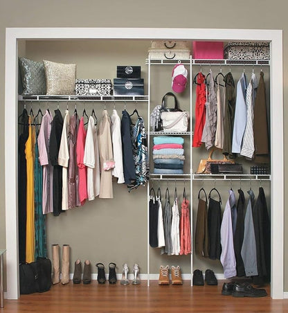 ClosetMaid Wire Closet Organizer System, Adjustable from 5 to 8 Ft., with Shelves, Hardware, Durable Steel, Fixed Mount Installation, White