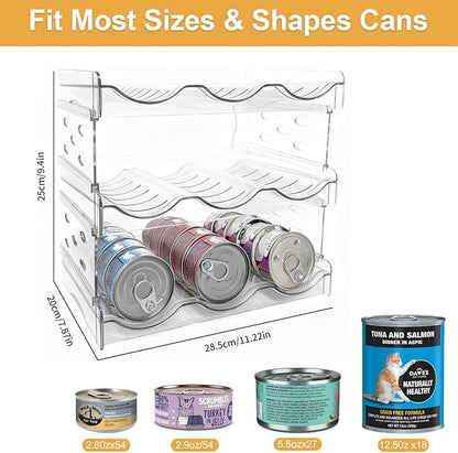 Cat Food Can Organizer,Can Organizer for Pantry,3-Layers Transparent Cat Food Storage Container Holds 54 (3.5oz) Cans,Canned Food Organizer and Storage for Countertop Kitchen Cabinet