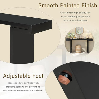 60" Large Console Table with Geometric Clean Lines Design,Stylish Entryway Table with Painted Finish and Adjustable Feet,Suitable for Living Room,Entryway,Hallway,Black