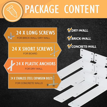 CLT Shelf Bracket( White) , 8” Quarter Inch (1/4") Thick- Max Load: 220 lb Rustic Industrial Modern Farmhouse Heavy Duty Bracket for DIY Table Bench, Pack of 6