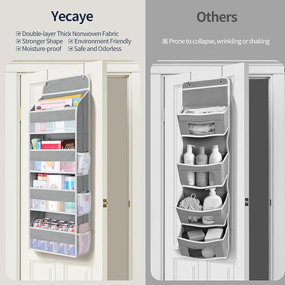 Yecaye Over The Door Organizer, Heavy Duty Hanging Organizers and Storage with 4 Large Capacity Pockets, Swing-Proof Behind The Door Storage for Bathroom Nursery Bedroom Dorm Closet, Grey