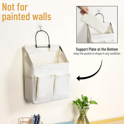 2pcs Wall Hanging Storage Bag, Small Door Closet Linen Fabric Pockets Organizer, Waterproof Multi Functional for Living Room Bedroom Bathroom Kitchen RV Camper with Hooks All White
