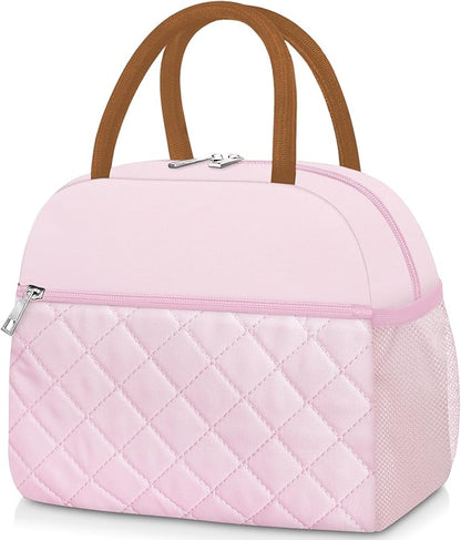 Lunch Box for Women Adult Men Insulated Cute Quilted Lunch Bag Women Reusable Large Lunch Tote Bag Leakproof Simple Cooler Bag for Work Office Picnic Beach or Travel