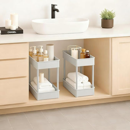 ShellKingdom 4 Tier Bathroom Storage Organizer, Slim Rolling Storage Cart for Narrow Space, Mobile Shelving Unit with Lockable Wheels and Hooks for Bathroom, Kitchen, Laundry Movable Shelf (Grey)