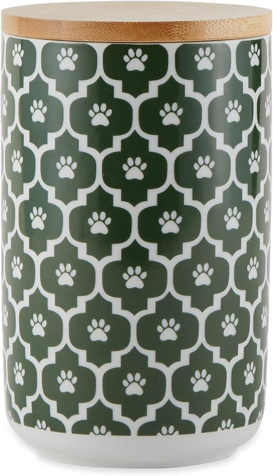 Bone Dry Lattice Collection Pet Bowl & Canister, Treat Canister, 4x6.5 inches, Hunter Green