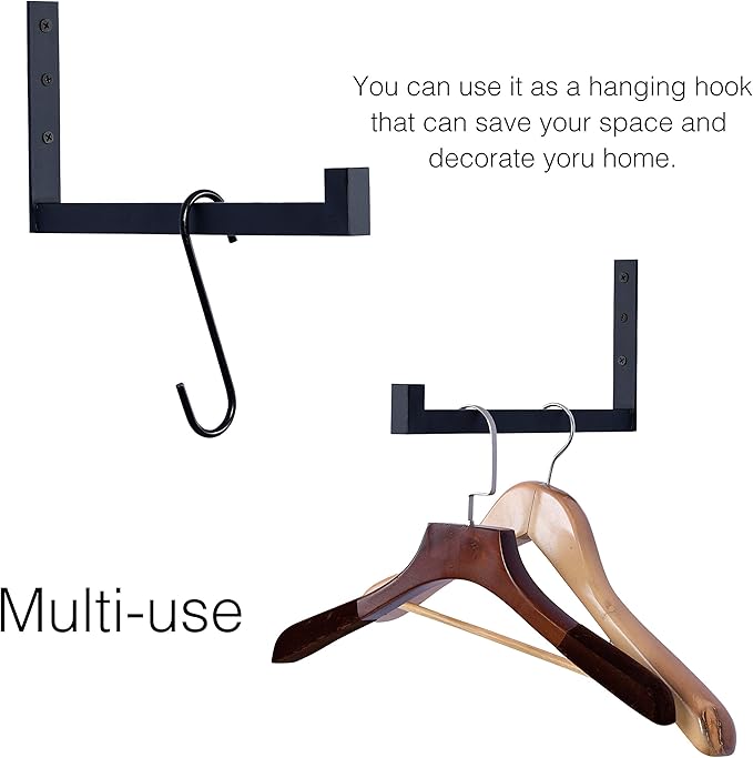 OVOV 6 Pack Heavy Duty Shelf Brackets Wall Mounted Industrial Farmhouse Floating Shelf Brackets with Lip (Black 8")