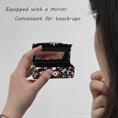 MIAO JIN 12-Pack Lipstick Case with Mirror Bulk, Small Lipstick Holder for Purse, Makeup Holder for Jewelry & Cosmetics, Storage Box, Cute Small Flower Design (Random Colors)