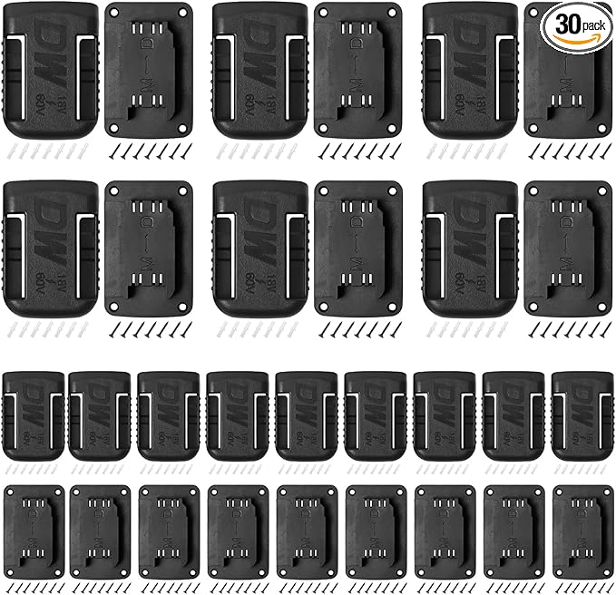 30pas Tool Holders and Battery Holder for Dewalt 20v Wall Mount Hanger Battery Drill Tool Storage Shelf for Milwaukee M18(Black)