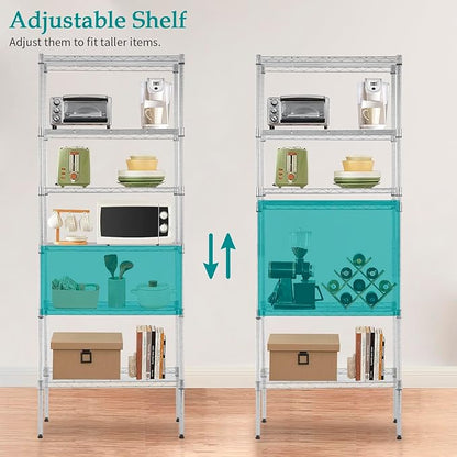 PayLessHere | 6-Tier Wire Shelf | 23"x13"x59" | Chrome | Adjustable Racks | Heavy-Duty Storage Shelves, Holds Upto 1500 lbs | Rust-Resistant, No-Tool Assembly | for Home, Garage Shelving