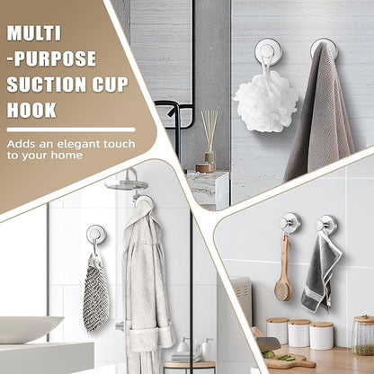 Suction Cup Hooks for Shower No-Drill Bathroom Hooks for Towels, Robes, Loofah Mountable on Bathroom Walls, Kitchen, Glass, Mirrors, Tile and Smooth,Non-Porous Surfaces (2, Chrome Polished)