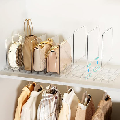 Bag & Purse Organizer for Closet Stackable Acrylic Shelf Dividers for Closet Organization, Clear Handbag Purse Storage Organizer Divider, Keep Clutch, Wallet, Pocketbook Upright, 2 Pack