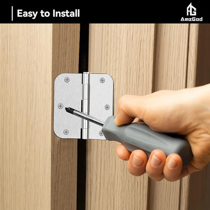 Door Hinges Brushed Nickel - 18 Pack Nickel Door Hinges 3.5 Inch Rounded Interior Satin Nickel Door Hinge with 5/8" Radius - Flat Iron Residential Standard 3 1/2 Inches Silver Door Hardware