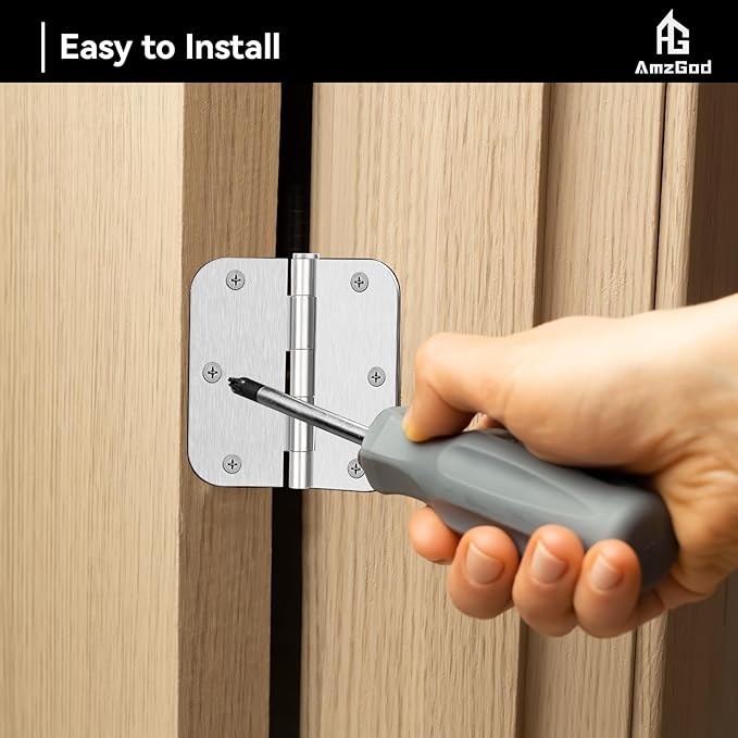 Door Hinges Brushed Nickel - 24 Pack Nickel Door Hinges 3.5 Inch Rounded Interior Satin Nickel Door Hinge with 5/8" Radius - Flat Iron Residential Standard 3 1/2 Inches Silver Door Hardware