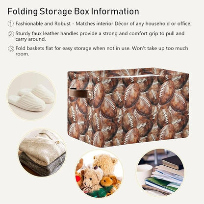 Football Rectangular Storage Basket Organizer Bin Shelf Baskets For Home Office Dorm