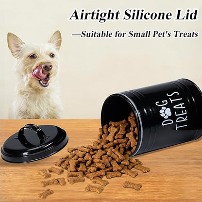 Dog Treat Container Airtight, Dog Treat Jar with Lid - 9x5.5'' Metal Dog Cookie Jar for Farmhouse Kitchen Counter, Black Pet Treat Container, Dog Treat Storage Container for Dogs, Cats