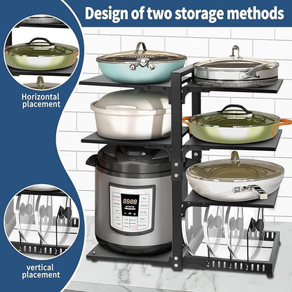 Pot Rack Organizers：CASONNIK 6+1-Tier Adjustable Heavy Duty Pan Organizer for Cabinet ，Multiple Use Modes，Pot Rack & Pan Rack for Kitchen Counter and Cabinet