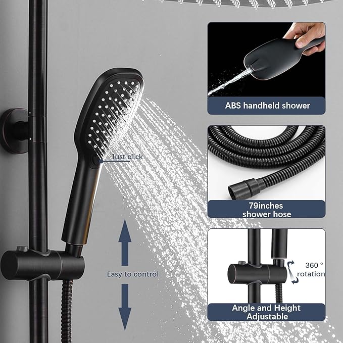SonTiy Rain Shower Heads System with Handheld Jet Spray, Caddy Shelf and Brass Shower Diverter, Bathroom luxury Shower Faucet Set for Whole Family, 2.5 GPM, Oil Rubbed Bronze