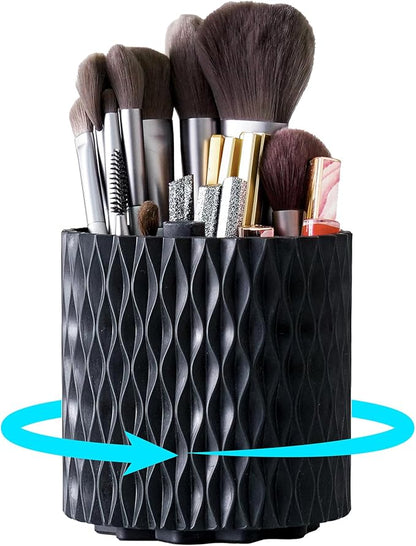 360° Rotating Makeup Brush Holder, 5-Slot Cosmetic Organizer Cup for Vanity, Desk & Bathroom Countertop, Black