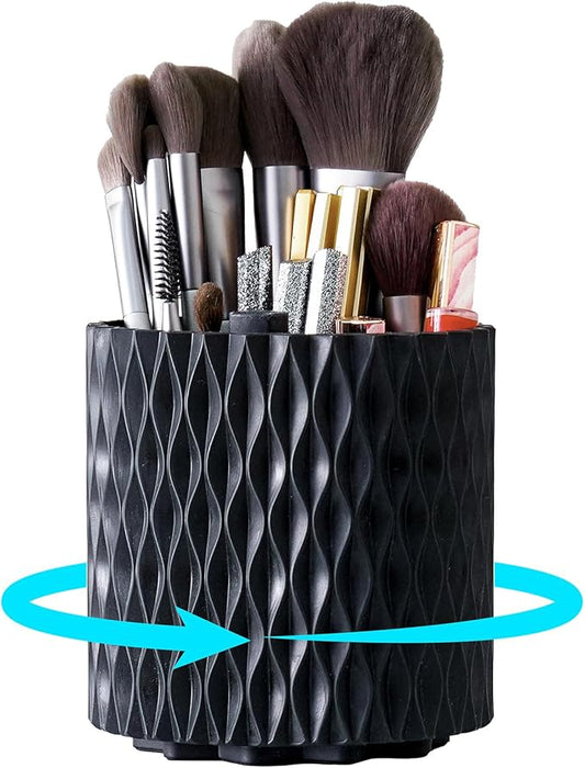 360° Rotating Makeup Brush Holder, 5-Slot Cosmetic Organizer Cup for Vanity, Desk & Bathroom Countertop, Black