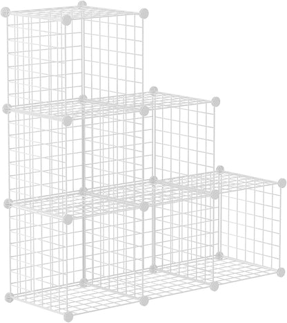 HUBSON Wire Cube Storage Organizer, Book/Toy/Craft/Potted Plants and petCloset Organizers and Storage Shelves, 6-Cube Freely Combinable Metal Grids Storage Shelf, White Iron