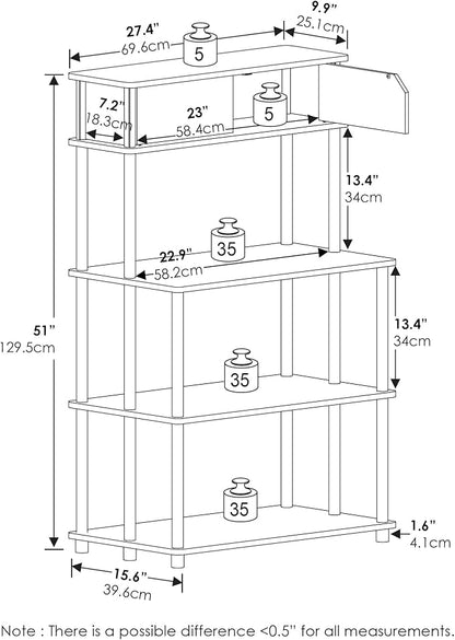 Furinno Turn-N-Tube Printer Stand, 5-Tier Printer Stand with Storage Shelf and Closed Cabinet, for Home Office, Brown Walnut