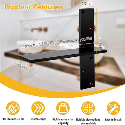 3/8" Thick Heavy-Duty Floating Shower Bench Brackets - 14 L x 2.5W Wall Mount Bracket, Free Hanging T Shelf Support Brackets for Vanity, Granite Countertops, Dishwashers,Bench Seats (4-Pack)