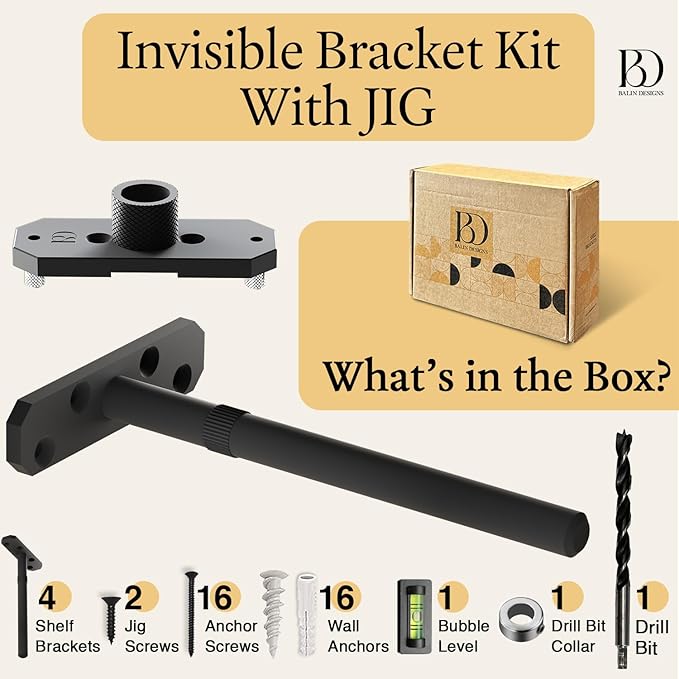 Invisible Floating Shelf Bracket 8 Inch Rod 1/2 inch Diameter Heavy Duty with Jig – Hidden Metal Mantel Mount for Wall Shelves – Floating Shelf Hardware for Bathroom, Kitchen & Living Room (4 Pack)