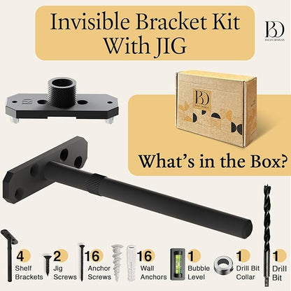 Invisible Floating Shelf Bracket 8 Inch Rod 1/2 inch Diameter Heavy Duty with Jig – Hidden Metal Mantel Mount for Wall Shelves – Floating Shelf Hardware for Bathroom, Kitchen & Living Room (4 Pack)