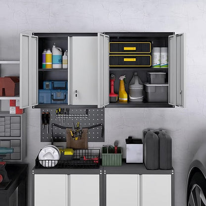LUCYPAL Garage Wall Cabinet,Metal Wall Storage Cabinet with Adjustable Shelf and Locking Doors,Floating Utility Cabinets for Warehouse/Basement/Kitchen (Black&Grey,27.95" H)