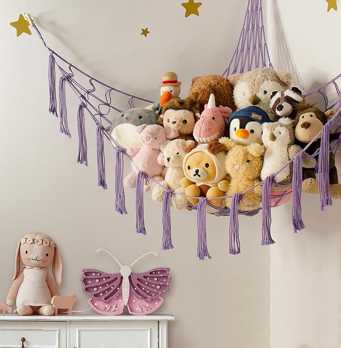 Stuffed Animal Storage Hammock Net - Toy Hammock Net for Stuffed Animals Corner - Hanging Stuff Animal Organizer Holder Large Size Baby Nursery Room Decor