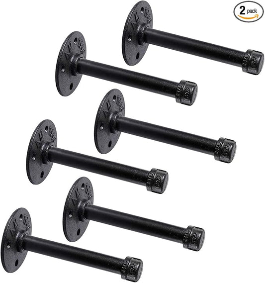 1/2" Industrial Black Iron Pipe Shelf Brackets, Rustic Wall Mounted DIY Shelving Bracket Hanging Custom Pipe Brackets for Floating Shelves (6 Inch, Piece, 6.0)