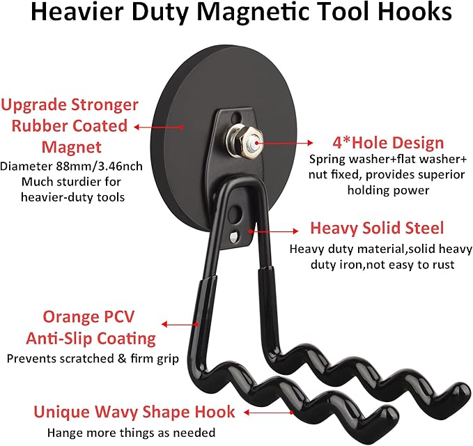 ULIBERMAGNET Magnetic Wave Hooks, Cordless Drill Hook Heavy Duty,Power Tool Organizer,Large Manget with Hook for Workshop Organization,2 Pack Hooks for Drill,Garden Tool(Black)