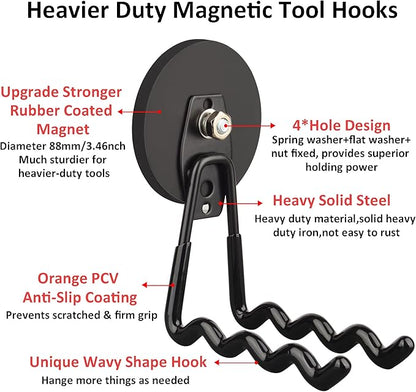 ULIBERMAGNET Magnetic Wave Hooks, Cordless Drill Hook Heavy Duty,Power Tool Organizer,Large Manget with Hook for Workshop Organization,2 Pack Hooks for Drill,Garden Tool(Black)