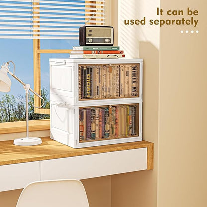 4 Tier Plastic Storage Bins with Lid 28QT - Stackable Storage Containers with Wheels, Folding Storage Boxes, Collapsible Storage Bins, Organizers and Storage