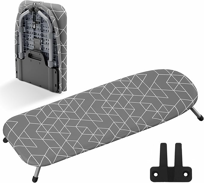 XABITAT Table Top Ironing Board with Wall Mount, D-Crease, Portable Space Saving Mini Laundry Room Iron Board, Foldable Small Ironing Board, Grey