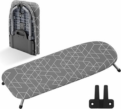 XABITAT Table Top Ironing Board with Wall Mount, D-Crease, Portable Space Saving Mini Laundry Room Iron Board, Foldable Small Ironing Board, Grey