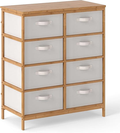 Giantex 8 Drawers Dresser for Bedroom, Bamboo Fabric Storage Tower with Removable Fabric Bins, Chest of Drawers, Storage Organizer for Closet Living Room Hallway (16" D x 31.5" W x 37" H)