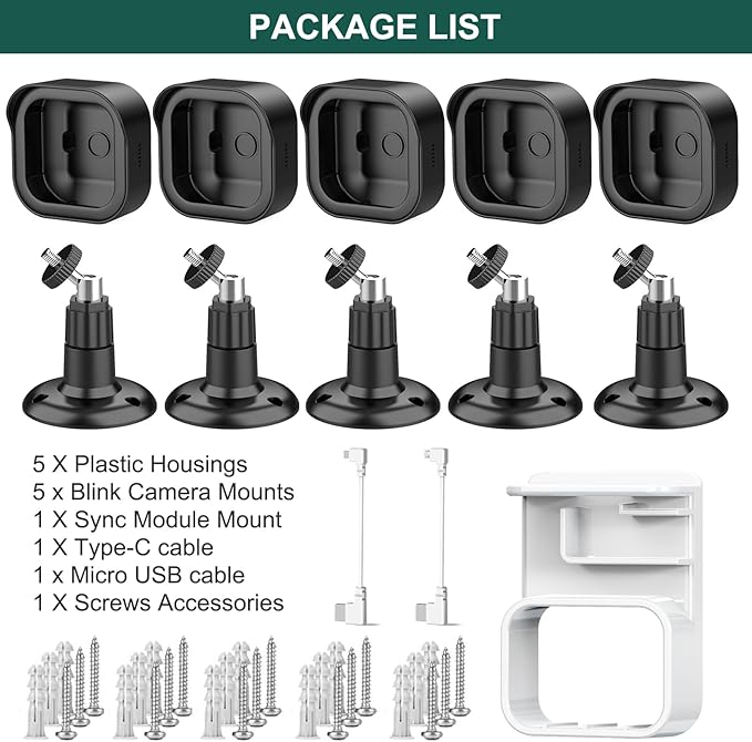 Blink Outdoor 2K Mount, Weatherproof Covers and 360°Adjustable Mounts for Blink 2K Camera, Space-Saving Outlet Wall Mount for Sync Module(Black, 5 Pack)