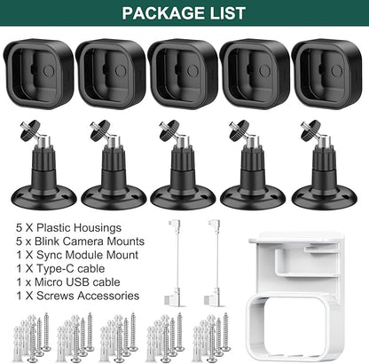 Blink Outdoor 2K Mount, Weatherproof Covers and 360°Adjustable Mounts for Blink 2K Camera, Space-Saving Outlet Wall Mount for Sync Module(Black, 5 Pack)