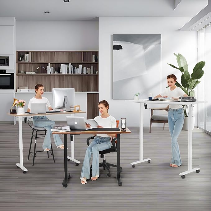 farexon Electric Standing Desk 71 x 28inch with Outlets,Rolling Stand up Desk with Oversized Mouse Pad, Wheels,3 USB Ports & 3 Power Outlets,4 Preset Heights Easy to Set for Home Office(Brown)