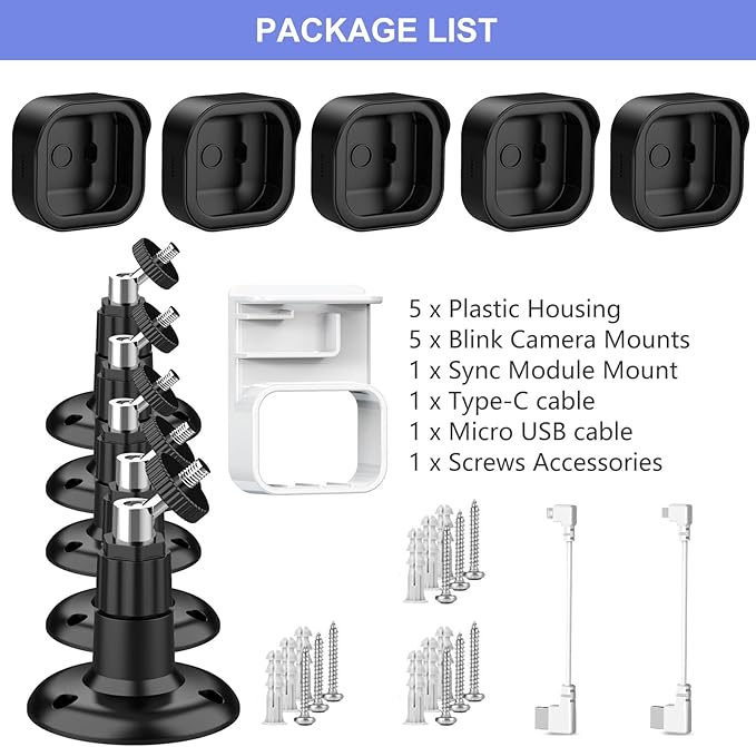 Blink Outdoor 4 (4th Gen) Wall Mount, Weatherproof Protective Cover and 360 Degree Adjustable Mounting with Blink Sync Module Outlet Mount for Blink Outdoor Indoor Security Camera (Black, 5 Pack)