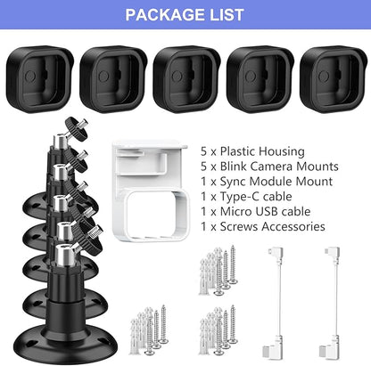 Blink Outdoor 4 (4th Gen) Wall Mount, Weatherproof Protective Cover and 360 Degree Adjustable Mounting with Blink Sync Module Outlet Mount for Blink Outdoor Indoor Security Camera (Black, 5 Pack)