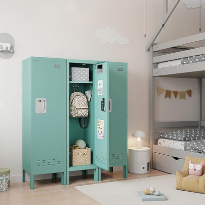 Metal Storage Locker with Lock & Card Slot Locker - Secure Lockable Door - Steel Locker for School, Office, Gym, Home - 54" H x 15" W x 15" D（1 Door, Teal）