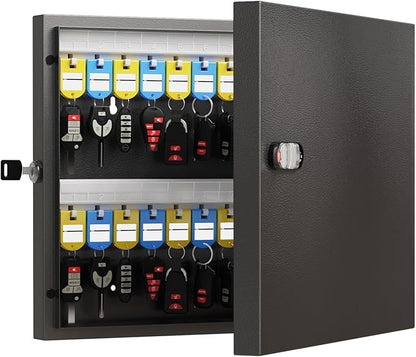 WeHere 48 Key Lock Box, Wall Mounted Key Cabinet with 3-Digit Combination Lock & Backup Key, Key Storage Box for School, Office, Rental, Property Management, Include Key Tags