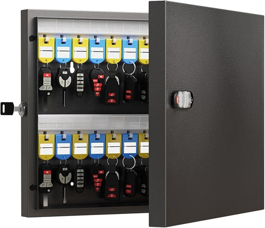 WeHere 48 Key Lock Box, Wall Mounted Key Cabinet with 3-Digit Combination Lock & Backup Key, Key Storage Box for School, Office, Rental, Property Management, Include Key Tags