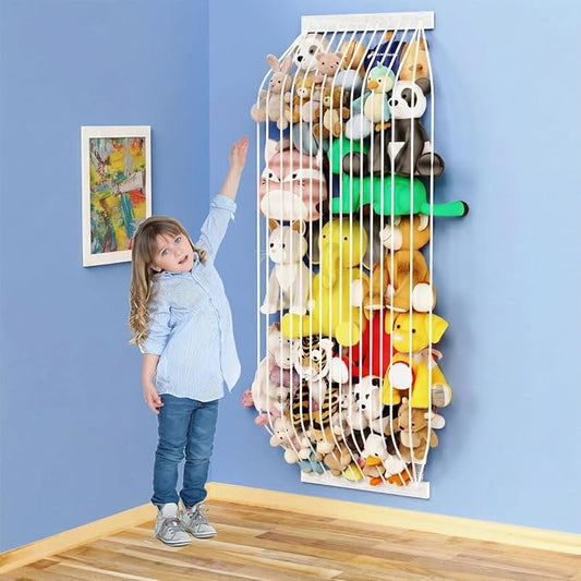Stuffed Animal Storage Wood Soft Toy Storage for Kids Room，Wall Mount Door Hanging Stuffed Animal Toy Organizer Shelf for Nursery Play Room White -Patent