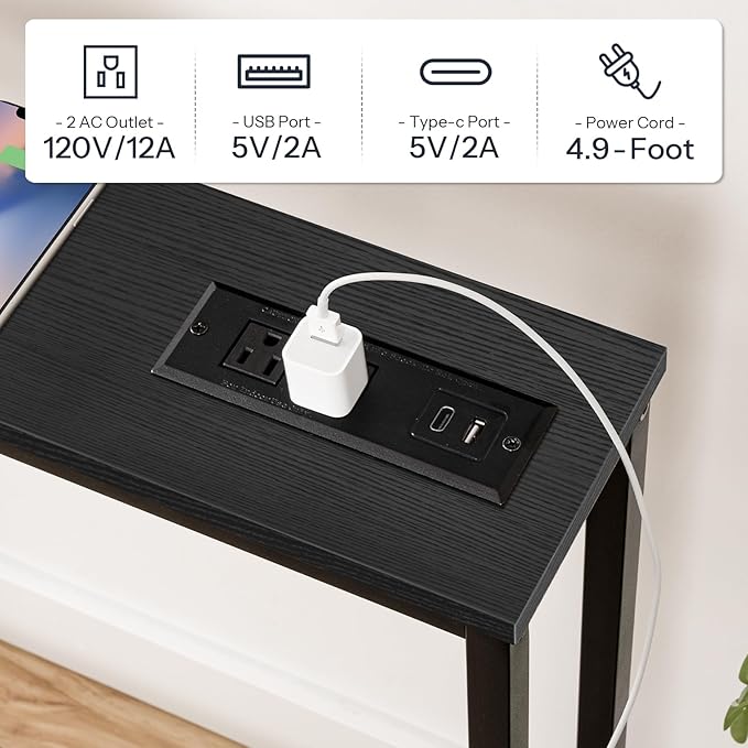HOOBRO 70.9" Narrow Console Table with Charging Station, 5.9" Sofa Table with 2 Power Outlets and USB Ports, Long Entryway Tables Behind Couch Table, for Hallway, Livingroom, Black BB185UXG01G1
