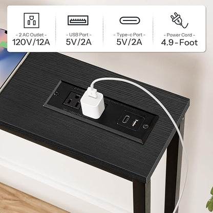 HOOBRO 70.9" Narrow Console Table with Charging Station, 5.9" Sofa Table with 2 Power Outlets and USB Ports, Long Entryway Tables Behind Couch Table, for Hallway, Livingroom, Black BB185UXG01G1